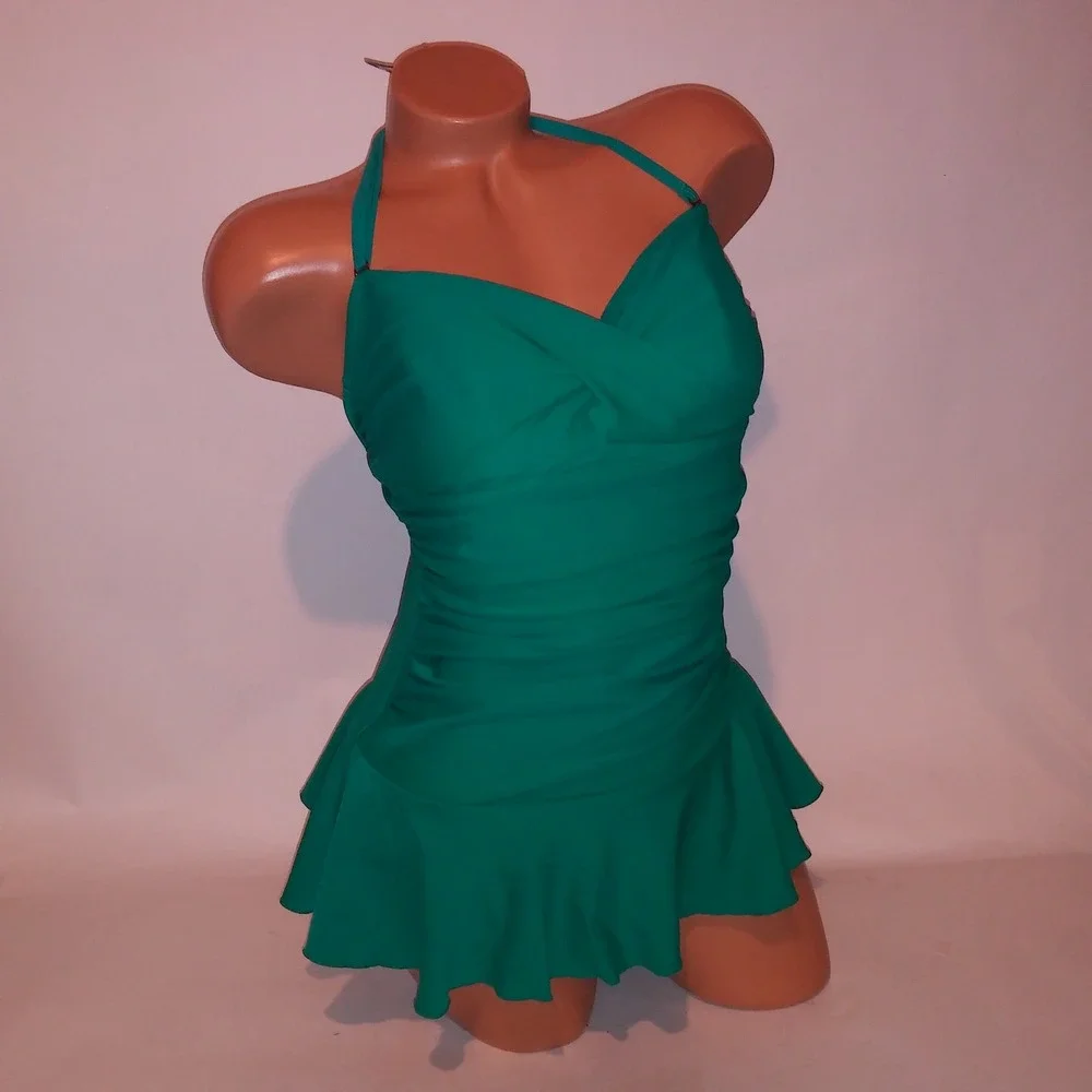 Shore Shapes One Piece Swim Size 10 Teal Solid Ruffle Lightly Lined Wireless